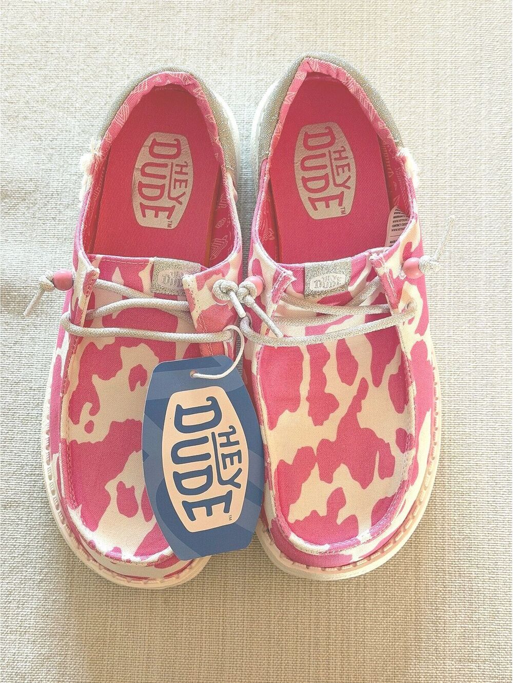 Hey Dude Wendy Funk Cowgirl Bling Pink Cow/Silver Shoes Size W6 NWT